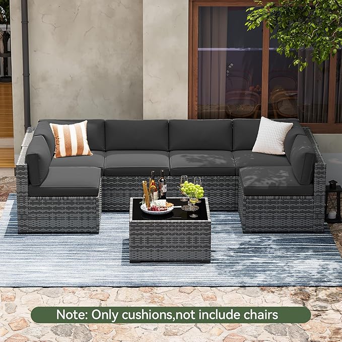 Aoxun Replacement Cushions for Outdoor Furniture, 14-Piece Outdoor Cushions for Patio Furniture, Deep Seat, Waterproof & Fade Resistant Couch Cushion for 6-Seat Patio Conversation Sets, Black