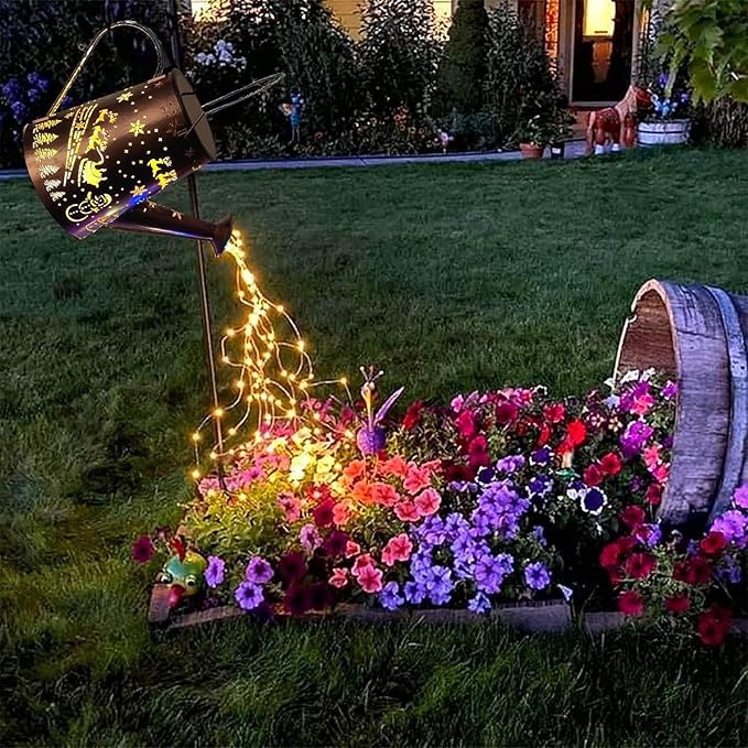 Solar Lights Outdoor Garden Decorations,Watering Can Landscape Light Large Hanging Waterfall Lantern ,Outside Waterproof Patio Decor Perfect Gardening Christmas Gift