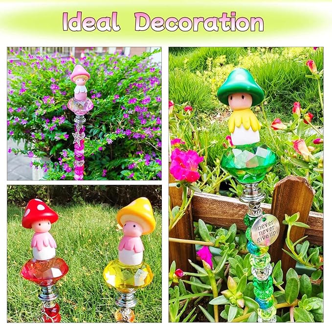 102 Pcs Fairy Garden Accessories Outdoor Kit - DIY Fairy Wand Beaded Garden Stakes Decorative Kit with Miniature Mushrooms Figurine for Different Festivals, Beadable Items(Mushrooms)