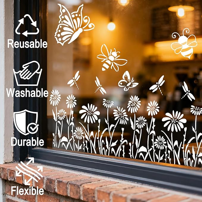 6Pcs Large Flower Stencils for Painting on Walls 16 x 12 Inch Giant Reusable Wall Stencil for Wood Fence Garden Crafts Wildflower Stencils Sunflower Paint Templates Outdoor DIY Wall Art Decor