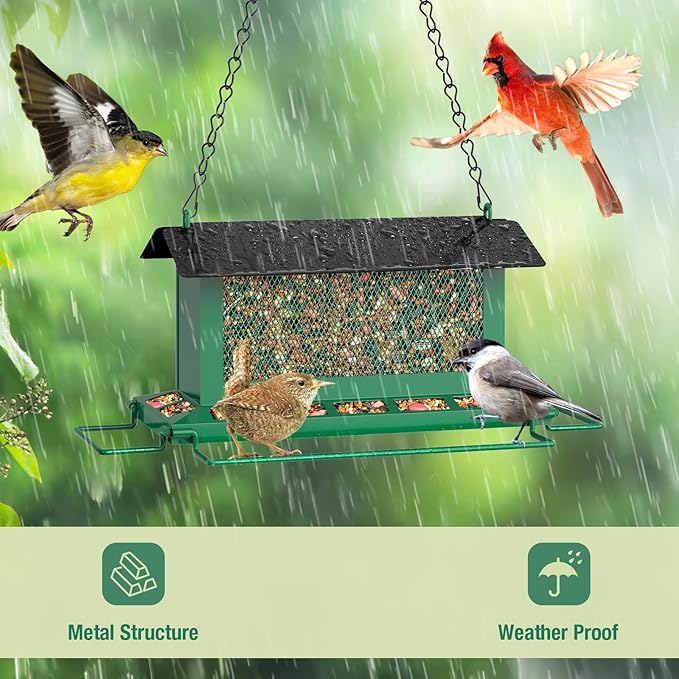 Bird Feeder for Outdoor Hanging, Large Birdfeeders with Multi Feeding Ports - Heavy Duty Metal Bird Feeders for Outside Hanging, 3.6 Lb Large Capacity Birdfeeder to Attracting Birds