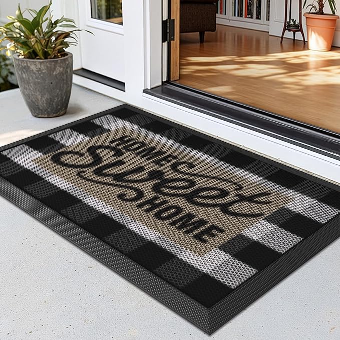 LUMI Outside Door Mat 24x36, Non Slip Rubber Backing Welcome Doormat, Low Profile Easy Clean Welcome Entrance Mat for Front Back Door Entryway Porch Garage, Sweet Home