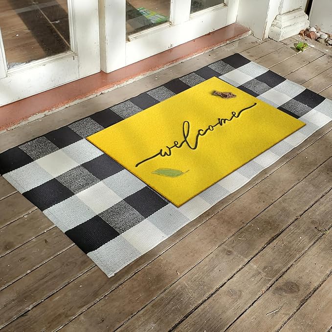 AAZZKANG Yellow Outdoor Mat Front Door Indoor Welcome Doormat,Anti Slip Rubber Door Mat,Quickly Absorb Mud Easy to Clean Entrance Mats