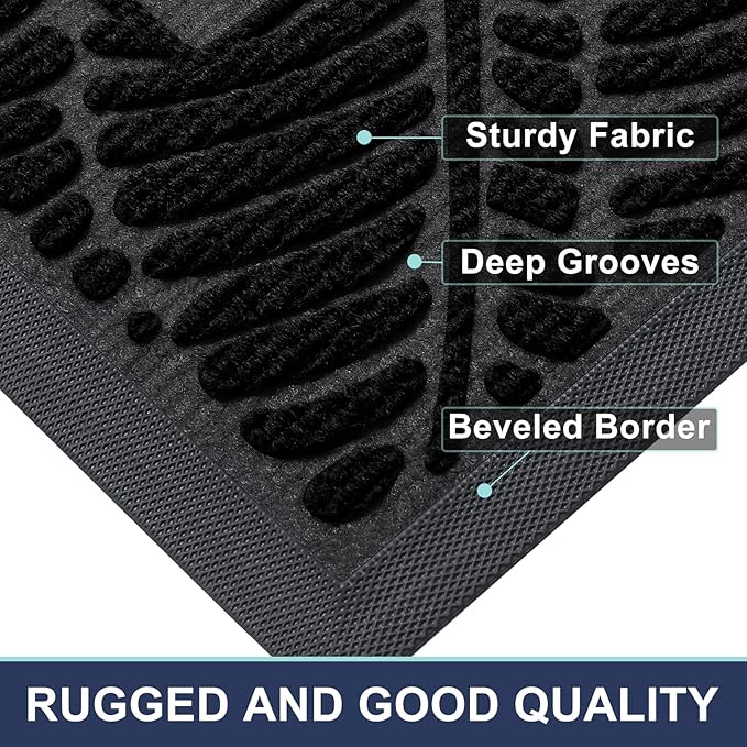 Smiry Welcome Mat Indoor Outdoor, All-Season Waterproof Front Door Mat, Sturdy Natural Rubber Doormat, Non-Slip, Easy Clean, Low Profile Dirt Trapper for Porch Patio Entrance, 47x32, Black