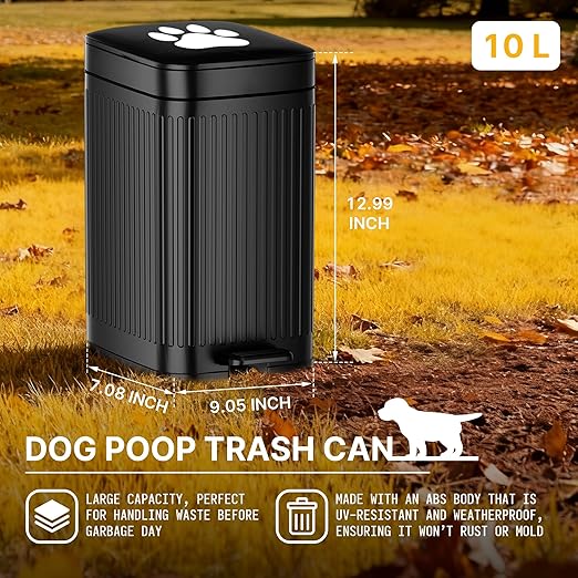 Dog Poop Trash Can Outside, 2.7Gal Dog Waste Trash Can with Lid, Foot Pedal, Dog Waste Container with 20 Bags, Pet Poop Bucket with Soft Close for Backyard Odor Control