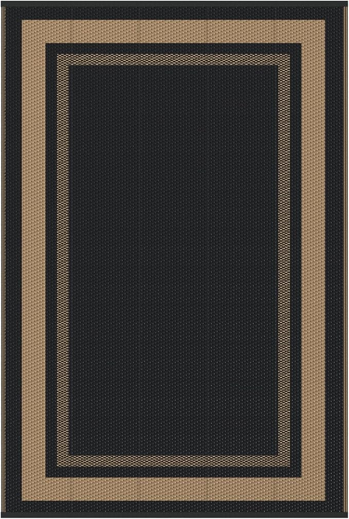GENIMO 6' x 9' Outdoor Rug Waterproof for Patio Decor, Reversible Plastic Straw Area Rugs Mat for Camper, Outside Carpet for Rv, Deck, Porch, Picnic, Balcony, Mix-Black & Brown