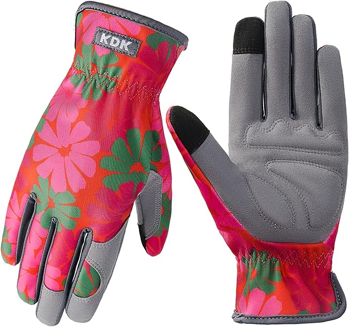 Gardening Gloves for Women, Flexible Breathable Garden Gloves, Leather Working Gloves for Weeding, Digging and Pruning (M-Daisy)