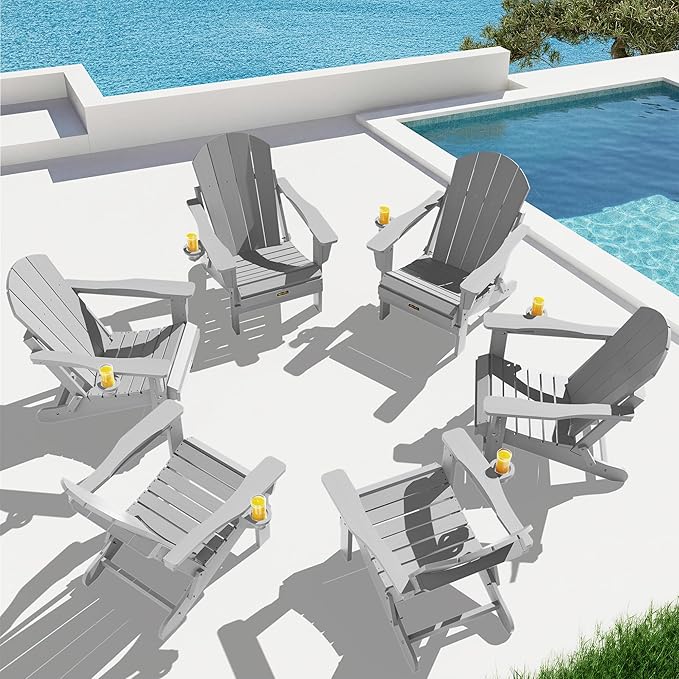 SERWALL Foldable Adirondack Chair Set of 2 for Patio Garden Outdoors Fire Pit-Space Grey