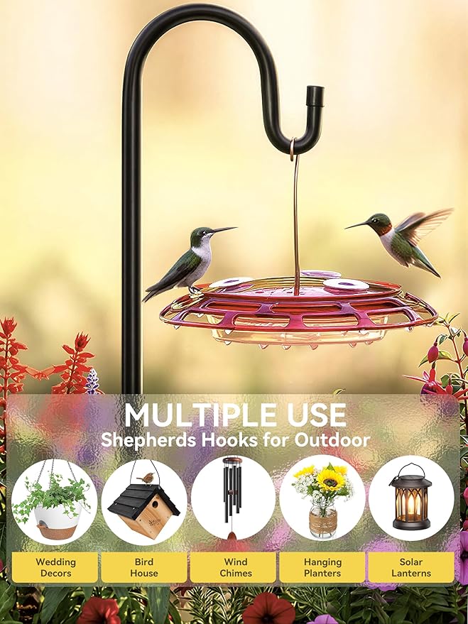 Bird Feeder Pole, 78" Shepherds Hooks for Outdoor, Hummingbird Feeders Stand Heavy Duty with Stable 5-Prong Base, Hanging Plant Shepherd Hook Hanger Stick for Outside Garden Yard Wedding