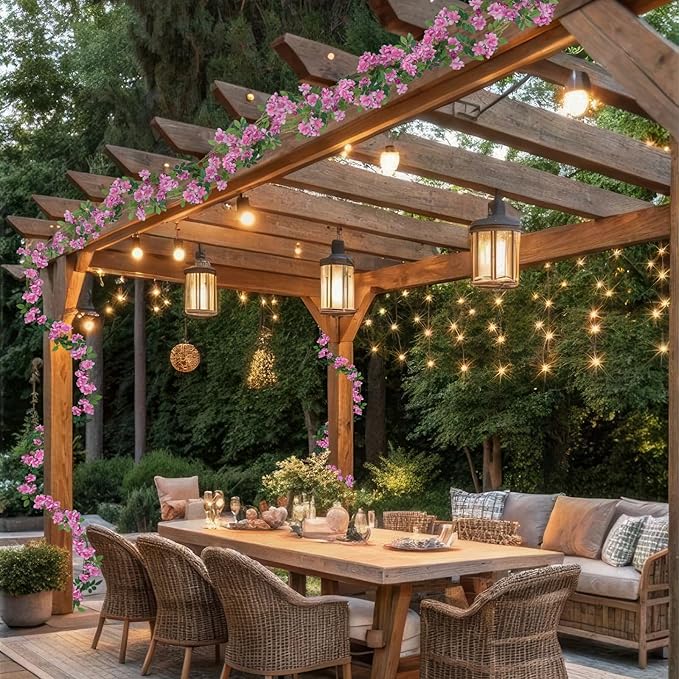 2 Pcs Artificial Flowers Garland for Outdoors Pink Faux Gardenia Garland 12Ft Silk Rose Hanging Vines Floral for Wedding Arch Party Wall Garden Ceremony Backdrop Fence Spring Decor
