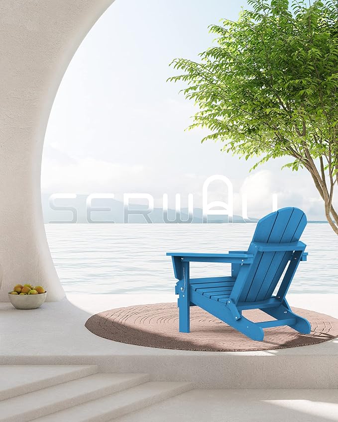 SERWALL Folding Adirondack Chair Set of 6 for Patio Garden Outdoors Fire Pit- Sapphire