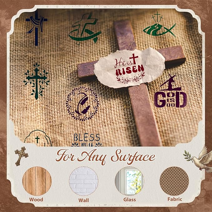 Marspark 72 Pcs Spring Easter Small Stencils for Crafts Reusable 3 Inch Stencils for Painting on Wood DIY Craft Paint Template for Wall Home Decor Card Rock Canvas Drawing Holiday (Jesus)