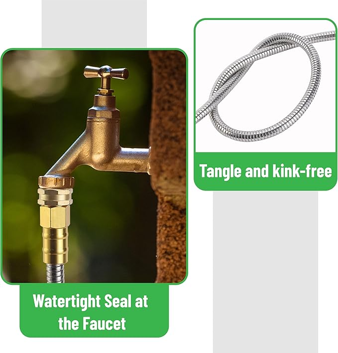 UNCO 25ft Stainless Steel No Kink Metal Garden Hose