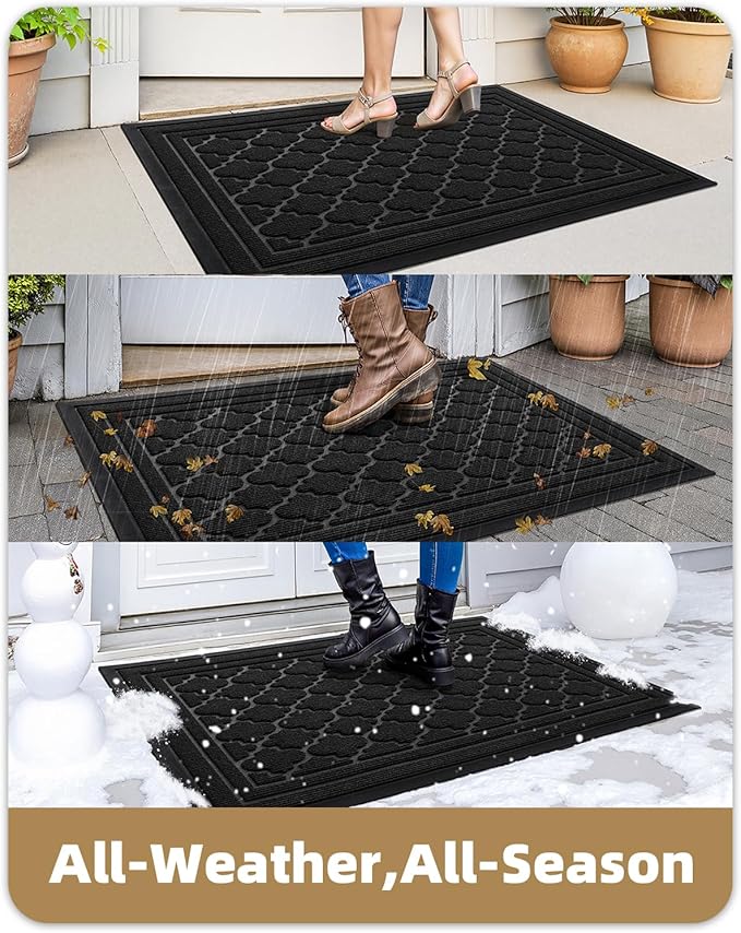 Color&Geometry Large Front Door Mat Outside Entrance, Heavy Duty Non Slip Low Profile Doormat for Entryway, Trap Dirt and Moisture Welcome Mats All-Weather, Easy Clean, Patio, Garage, 48"x72" Black