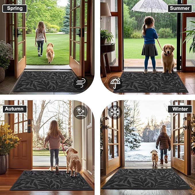 Smiry Front Door Mat Indoor Outdoor Entrance, Heavy Duty Natural Rubber, Trap Dirt and Moisture, Non-Slip Doormats, Low Profile, Easy Clean Patio Porch Entryway Mat, 29.5x17, Black