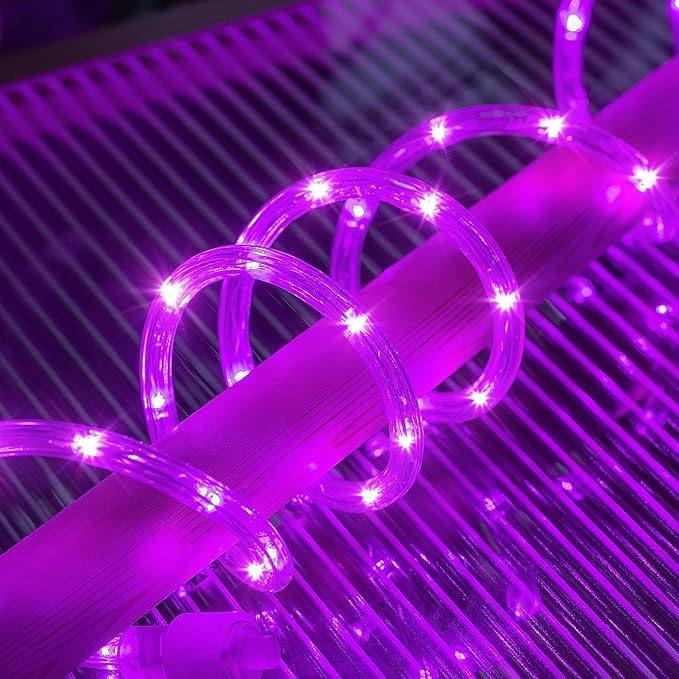 Waterproof LED Rope Lights, Connectable & Flexible with 8 Modes, Outdoor Lighting for Deck, Garden, Pool, Patio & Christmas Decor (Purple, 100ft)