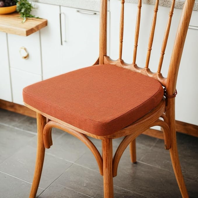 Battilo Chair Cushions for Dining Chairs with Ties, Outdoor Waterproof Kitchen Chair Pad with Non-Slip Backing, Seat Cushions with Machine Washable Removable Cover, 16"x16"x2", Set of 4, Caramel