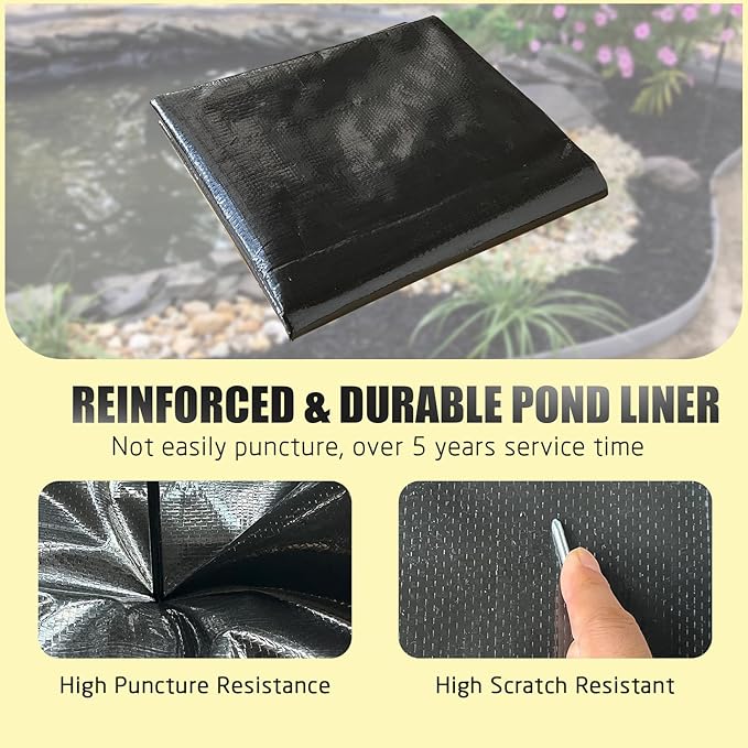 20X20FT Reinforced PE Pond Liner, KOI Pond Liners for Outdoor Ponds, Enhanced 5-Layer Structure Pond Liner for Fish, Duck, Garden Raised Bed and Waterscape Pond(0.82oz/sq ft Thickness)