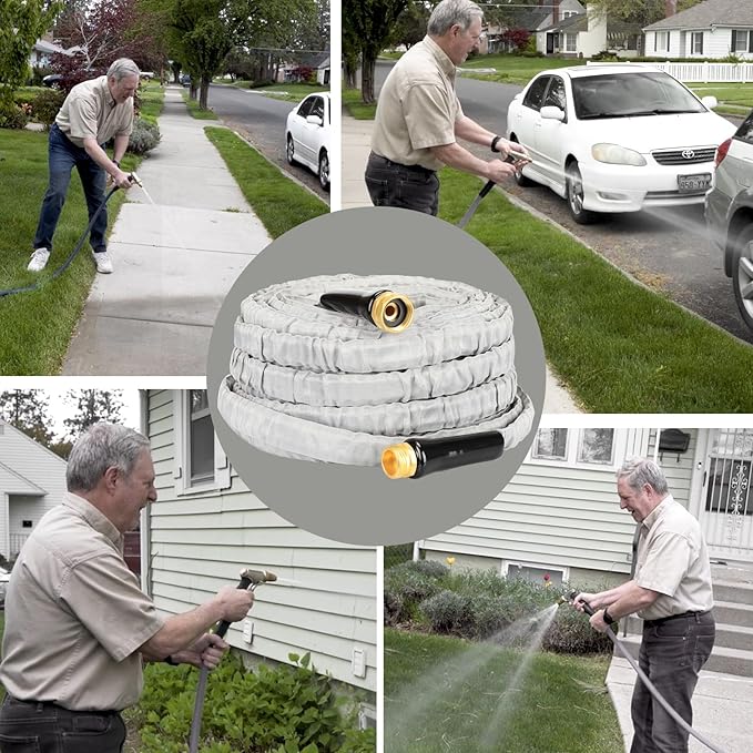YOTOO Garden Hose 75FT, Lightweight, Durable, Flexible, Non-Expanding, Kink-Free Water Hose with Solid Brass Fittings for Outdoor, Watering flants and flowers, Car Wash, Gray