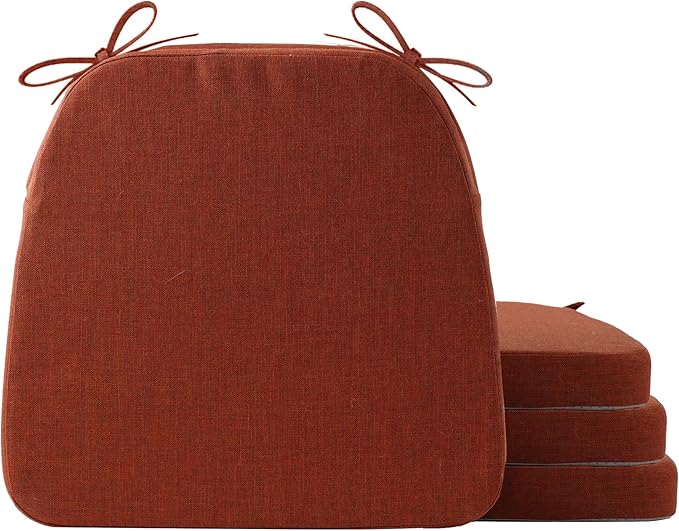 Battilo Chair Cushions for Dining Chairs with Ties, Outdoor Waterproof Kitchen Chair Pad with Non-Slip Backing, Seat Cushions with Machine Washable Removable Cover, 16"x16"x2", Set of 4, Caramel