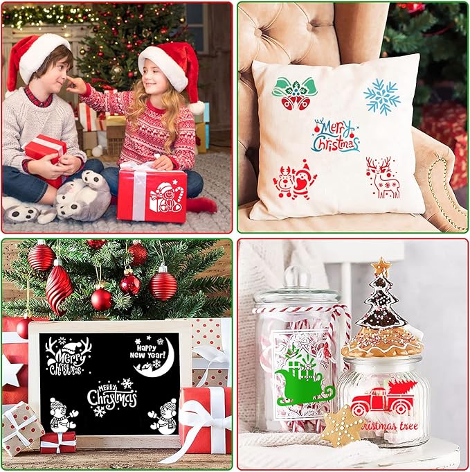 Augshy 56 Pack Christmas Dot Painting Templates Stencils DIY Christmas Pattern Stencils for Scrapbooking Drawing Wall Floor Decor DIY Rock Painting Art Projects (3inch)