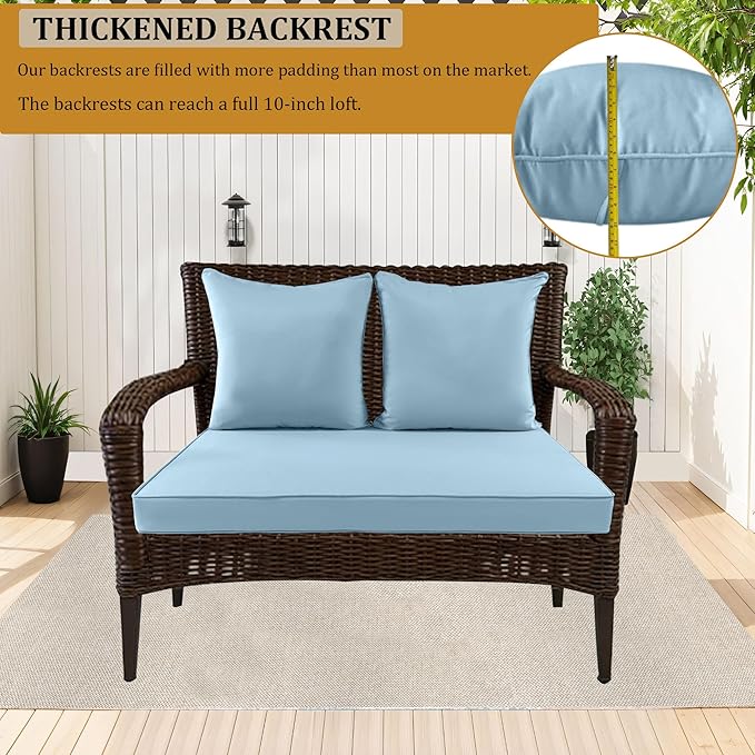 Outdoor Loveseat Cushion Set for Patio Couch/Sofa, 46 x 26 Inch Waterproof & Fade Resistant Patio Furniture Chiar Cushions with Removable Cover (Sky Blue, 46''Lx26''Wx4''H-Loveseat Cushion Set)