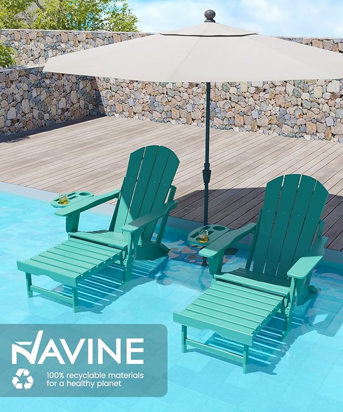 Adjustable Adirondack Chair with Retractable Ottoman Set of 6, HDPE Folding Adirondack Chair with Cup Holder, All Weather Fire Pit Chair for Outdoor.