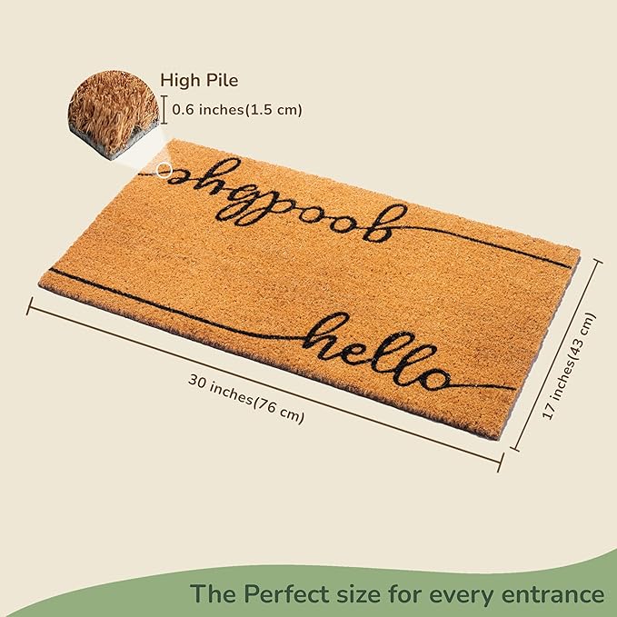 Welcome Doormats, Natural Coco Coir Mats with Non-Slip PVC Backing, Indoor Outdoor Mats for Home & Office, Door Mat, Floor Mats for Door Decor, Beige & Black, 30"x17"