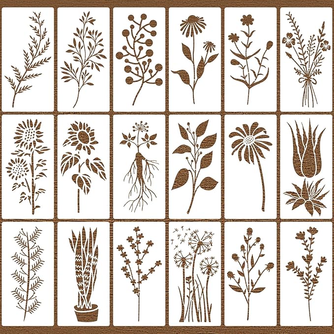 18 Pieces Stencils for Painting Leaves Plants Templates Flower Craft Stencil Reusable Plastic DIY Drawing Template Tropical Stencils for Paint on Wood Wall Rock Home Decor