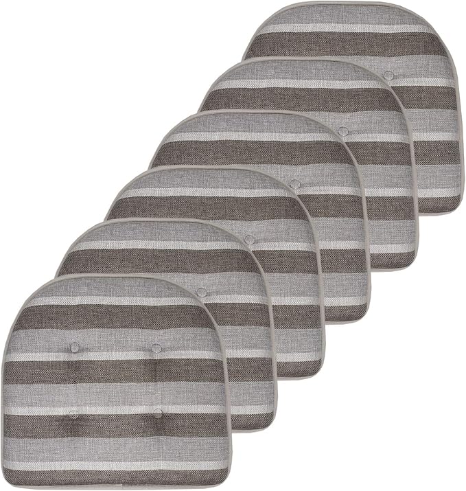 Sweet Home Collection Chair Cushion Memory Foam Pads Tufted Slip Non Skid Rubber Back U-Shaped 17" x 16" Seat Cover, 6 Count (Pack of 1), Bradford Silver/Brown