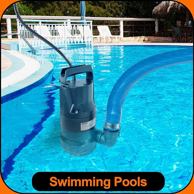 WASSERMANN 1/3HP Submersible Water Pump-Oil Free Design with 10 FT Power Cord,2900GPH Thermoplastic Utility Portable Transfer Pump Clean Water Removal Drain Pump for Swimming Pool Garden Basement