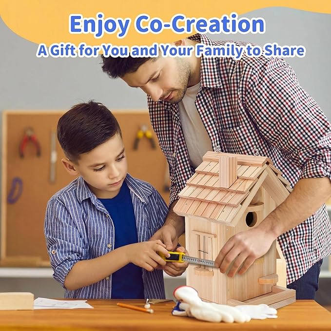 DIY Bird House Kit – Build Your Own Bird House, Natural Cedar Wood Craft Kit for Adults & Kids Ages 8-12, Pre-Drilled Easy Assembly, Eco-Friendly Birdhouse Kit (11.6x6.5x5.5in)