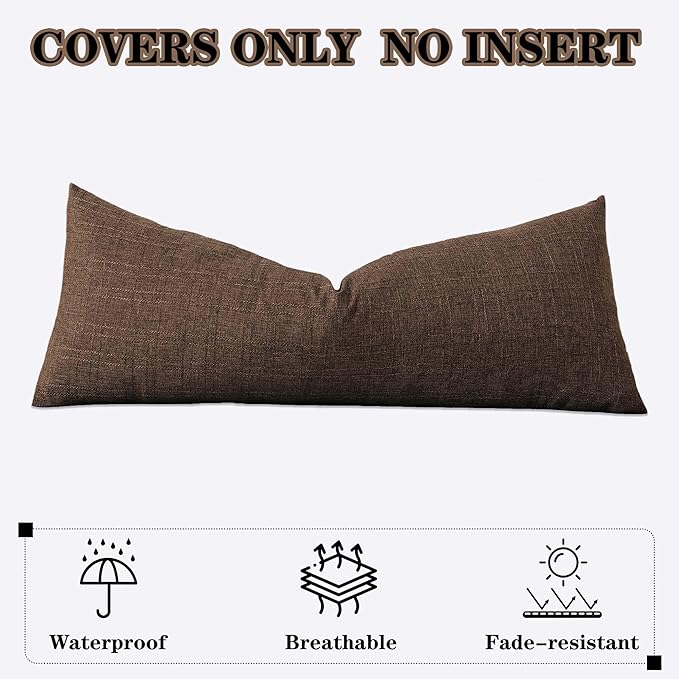Kevin Textile Outdoor Waterproof Long Lumbar Pillow Cover 14x36 Inch Pack of 1 Checkered Decorative Rectangle Cushion Throw Pillowcases Shell for Patio Tent Garden Couch Bed Sofa Brown