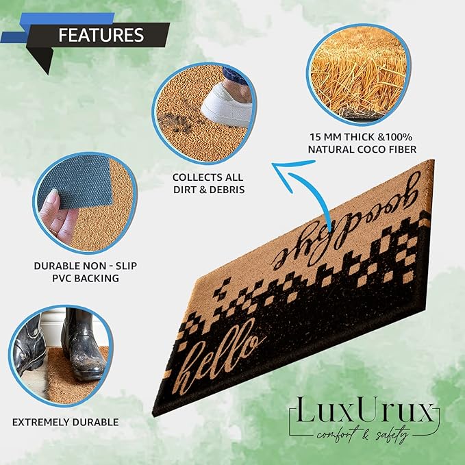 LuxUrux Welcome Mats Outdoor Coco Coir Doormat, with Heavy-Duty PVC Backing - Natural - Perfect Color/Sizing for Outdoor/Indoor uses. (17 x 36)