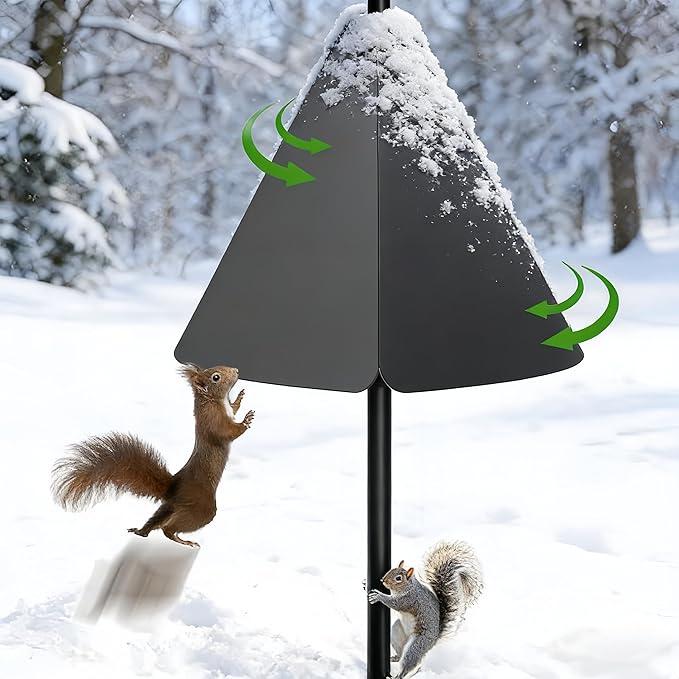 Squirrel Baffle with Dual Defense for Bird Feeder Poles, Bird Food House Guard for Shepherd Hook,Metal Squirrel Baffle Raccoon Stopper Rust-Proof and Bite-Proof Heavy Duty Carbon Steel