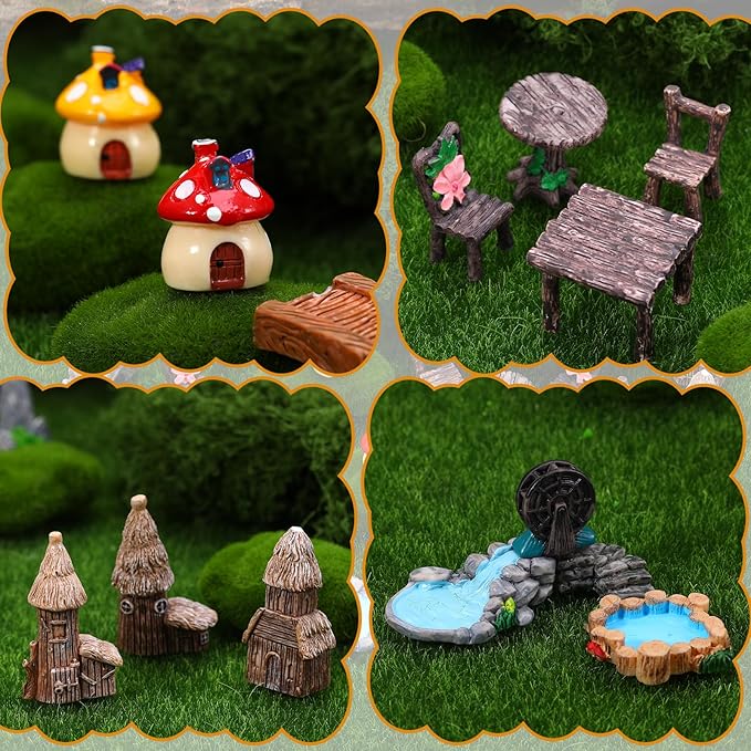 Fairy Garden Accessories, Miniature Garden Ornaments Landscape Mini Fairy Figures Animal Plant Set (32, Green)
