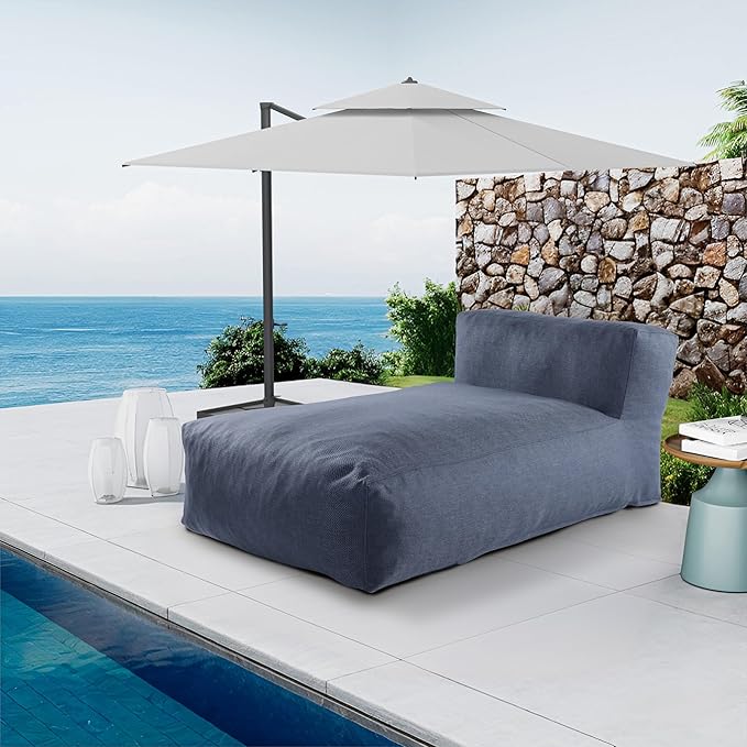 Outdoor Bean Bed Chair Sun Lounger, Outdoor Couch Sofa for Patio & Pool, Foam Filling Day Bed Furniture, Comfy Lazy Sofa for Outside, Water-Resistant Seating (Denim Blue, 70'' L)