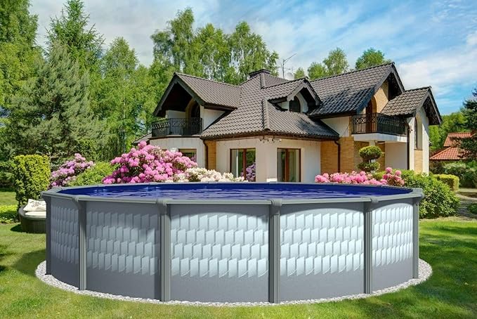 Lake Effect Pools 'Testudo' 24 ft Round Above Ground Swimming Pool | 52 Inch Resin Protected Steel Sided Walls | Bundle Includes: 25 Gauge Overlap Liner & Widemouth Skimmer