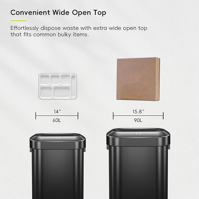 EKO Urban 16 Gallon/60 Liter Open Top Stainless Steel Slim Commercial Trash Can, Tall Kitchen Trash Bin, Heavy-Duty Commercial Grade Large Garbage Bin for Home, Office, Hotel, Restaurant, Matte Black