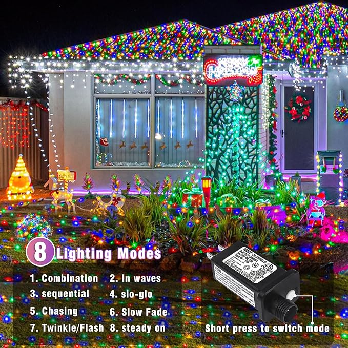 66FT 200 LED Outdoor String Lights, Connectable Christmas Lights Indoor Waterproof with 8 Modes, Plug in Twinkle Fairy Lights Clear Wire for Easter Home Garden Wedding Patio Decorations, Multicolor