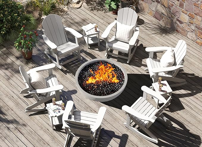 GREENVINES Adirondack Rocking Chairs Set of 2 | HDPE Plastic | Porch Rocker | Chair for Outdoor Patio Deck | All Weather | White
