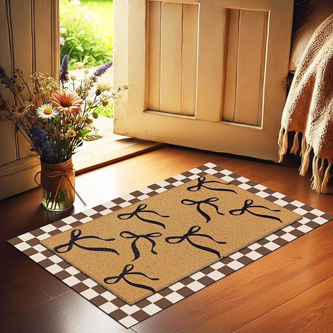 Tinideya 2 Pcs Boho Bows Door Mat Welcome Non Slip Coir Mats Floor Layering Doormats Seasonal for Front Porch Entryway Decor