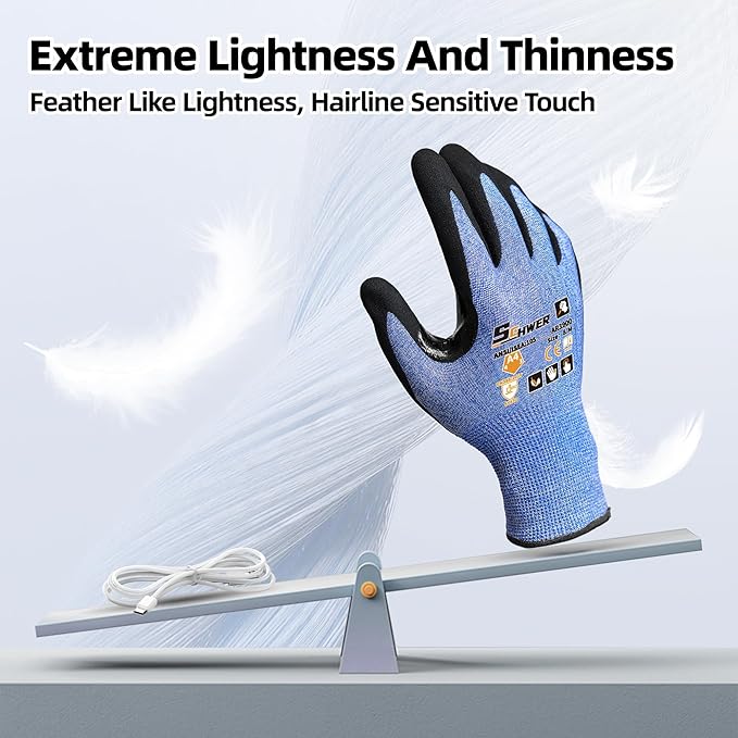 Schwer A4 AIR-SKIN Cut Resistant Work Gloves with Extreme Lightweight & Thin, Grip Gloves for Fishing, Refined Work, Mechanic, Gardening Gifts, Touch-Screen, 3D-Comfort Fit, 1 Pair, M, AR3900