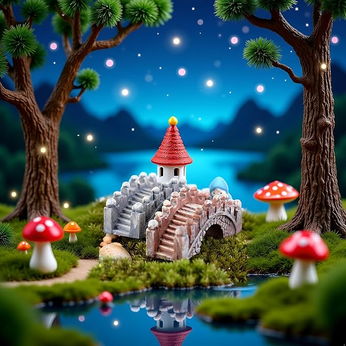 2Pcs Fairy Garden Ornaments, Miniature Bridge Micro Landscape Miniature Ornaments Dollhouse Garden Decor Fish Tank Aquarium Decoration Random Color Miniatures(ZS330)
