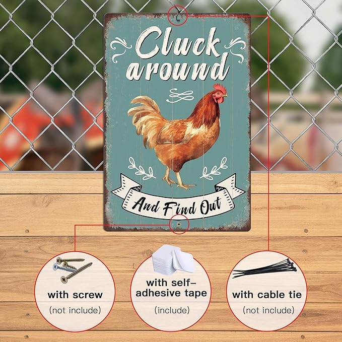 Putuo Decor Funny Chicken Cluck Around And Find Out Tin Sign Funny Chicken Sign Farm Chicken Coop For Kicthen Garden Decor Vintage Metal Tin Sign Wall Plaque For Yard Outdoor Decor 12x8 Inch