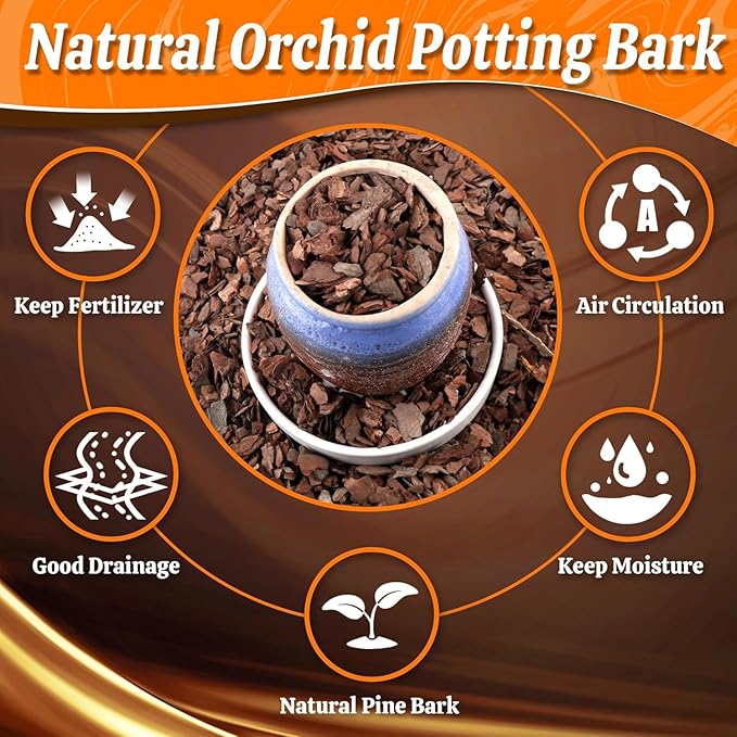 Orchid Potting Bark-14QT Organic Orchid Bark for Plants, All Natural Pine Bark Wood Chips Orchid Bark Potting Mix for Houseplant Mulch, Help Orchid Plants Root Health Development