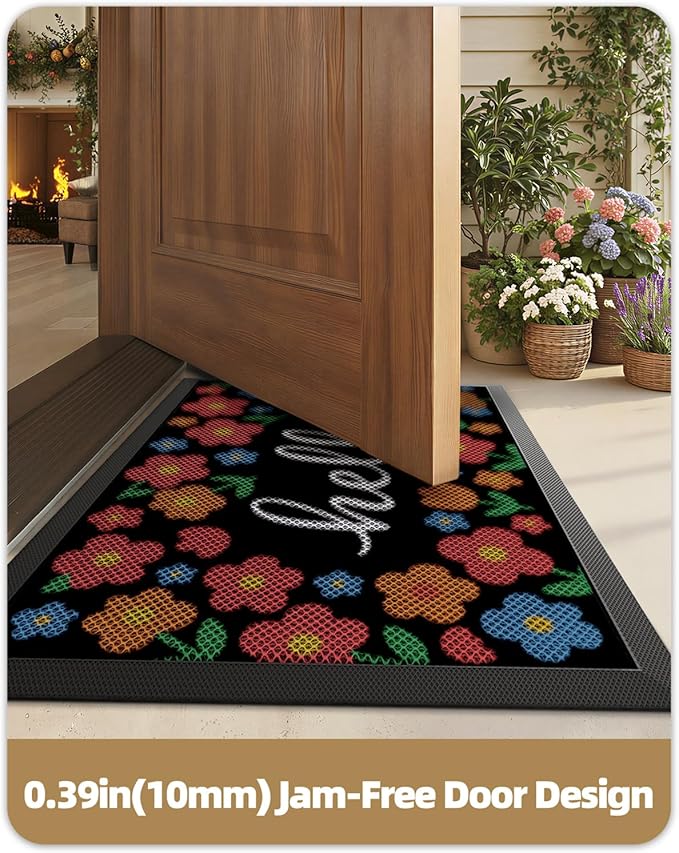 Color&Geometry Outdoor Door Mat, Resilient & Flexible Non-Slip Door Mat 32"x48", Dirt Trapping Waterproof Doormat, Welcome Mat for Porch, Patio & Entryway, Bloom Multicolor