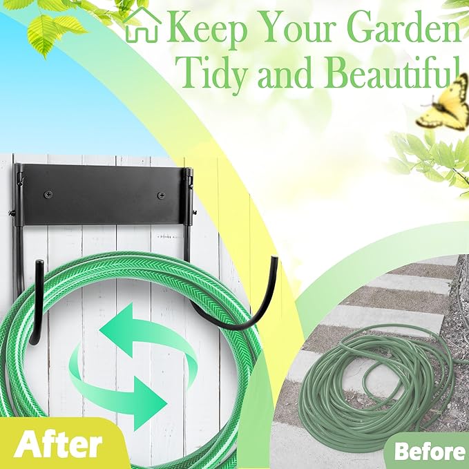 AJART Hose Holder Wall-Mount Outside: Heavy Duty Metal Outdoor Storage with Rustproof - Water Hose Hanger for Garden/Yard/Fence/Patio/House - 2 Pieces