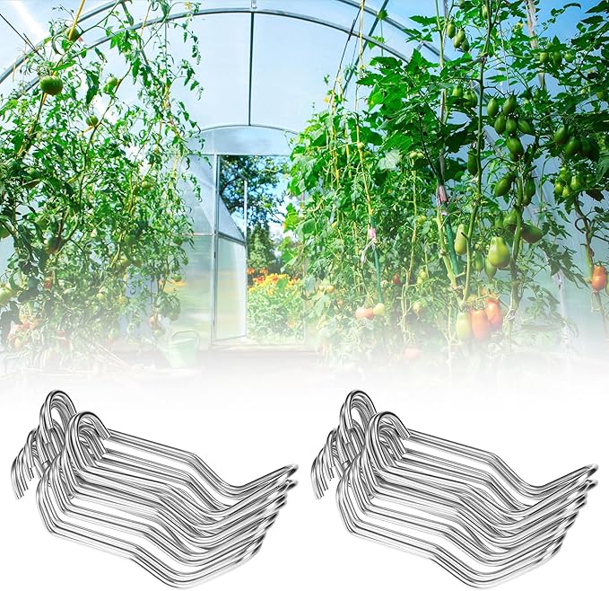 QWORK Garden Support Stakes with Clips, 20 PCS 7/16 Inch Galvanized Steel, Rust-Resistant for Climbing Plants