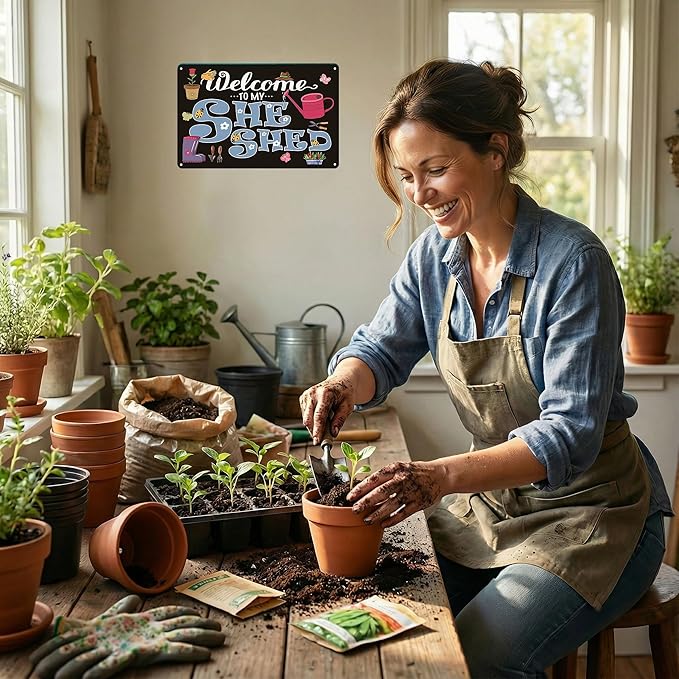 Plants Gifts Welcome to My She Shed Vintage Tin Sign for Garden Patio Porch Yard She Shed Decor 8x12 Inch(3901)
